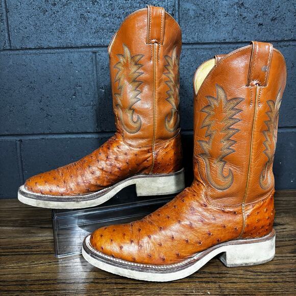 Justin Tekno Crepe Full Quill Ostrich Cowboy Boots Western Men’s 8.5D USA Made